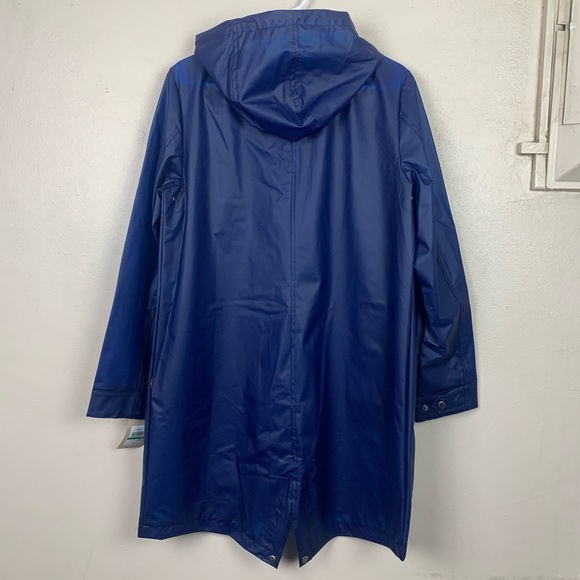 Levi's Blue Rain Jacket Trench Coat Hooded XS Long Line Snap Buttons Winter - Picture 6 of 7